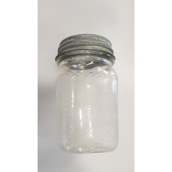 Vintage Art Deco Duraglass Diamond Pattern Pt. Jar - Picture 2 of 5